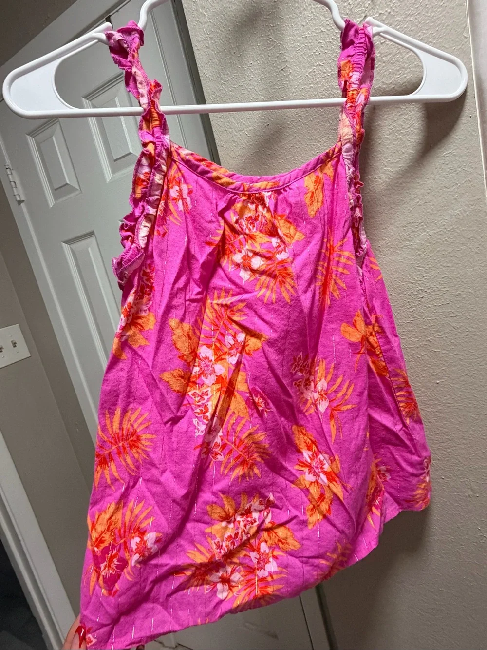 Place Bright Pink Floral Camisole with Orange Accents